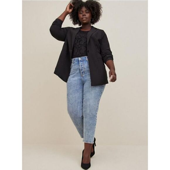 NWT Torrid Studio LS Crepe Black Cinched Waist Single Button Blazer 1X 14-16 - Picture 2 of 16